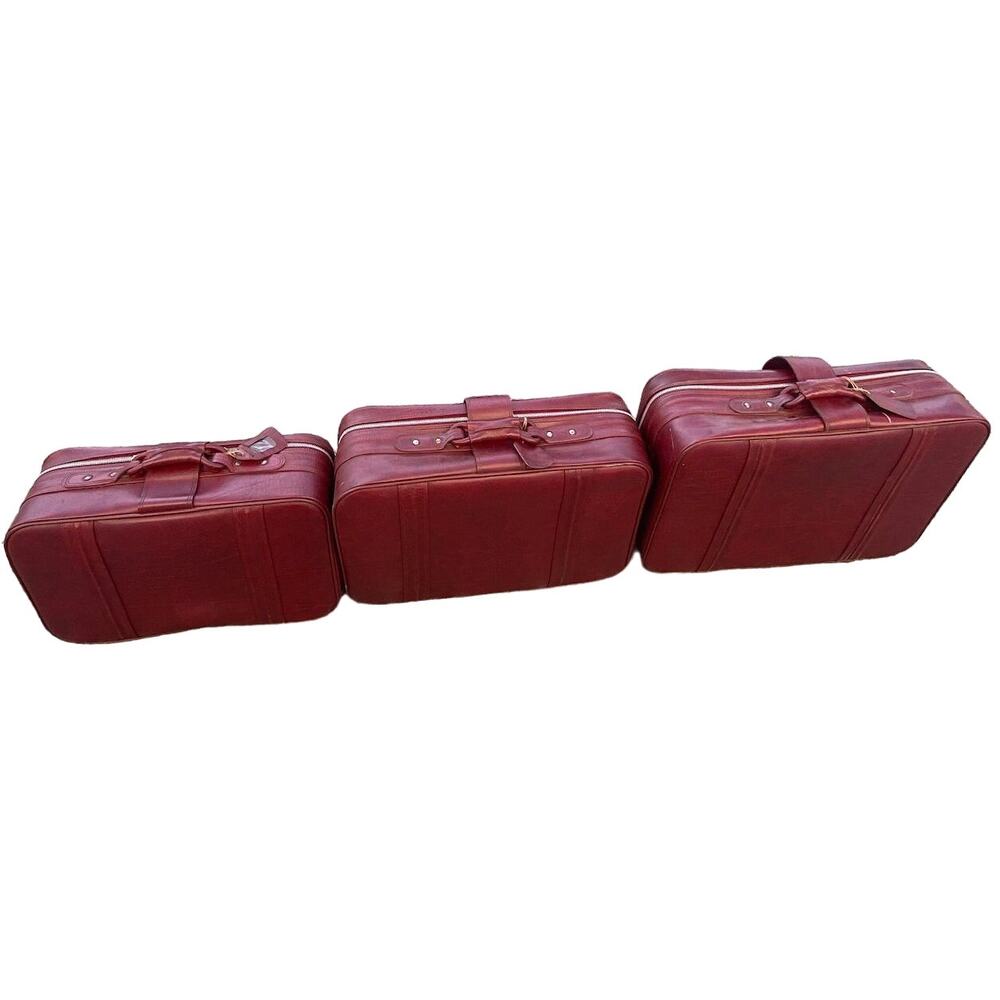 Set of 3 VTG New Vista Korean Travel Luggage Faux Leather Burgundy suitcases - Picture 7 of 16
